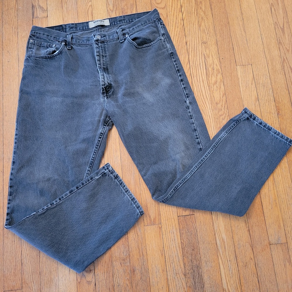 Wrangler Faded Black Denim Jeans 40x34 Straight Leg Western Rodeo Cowboy Moto